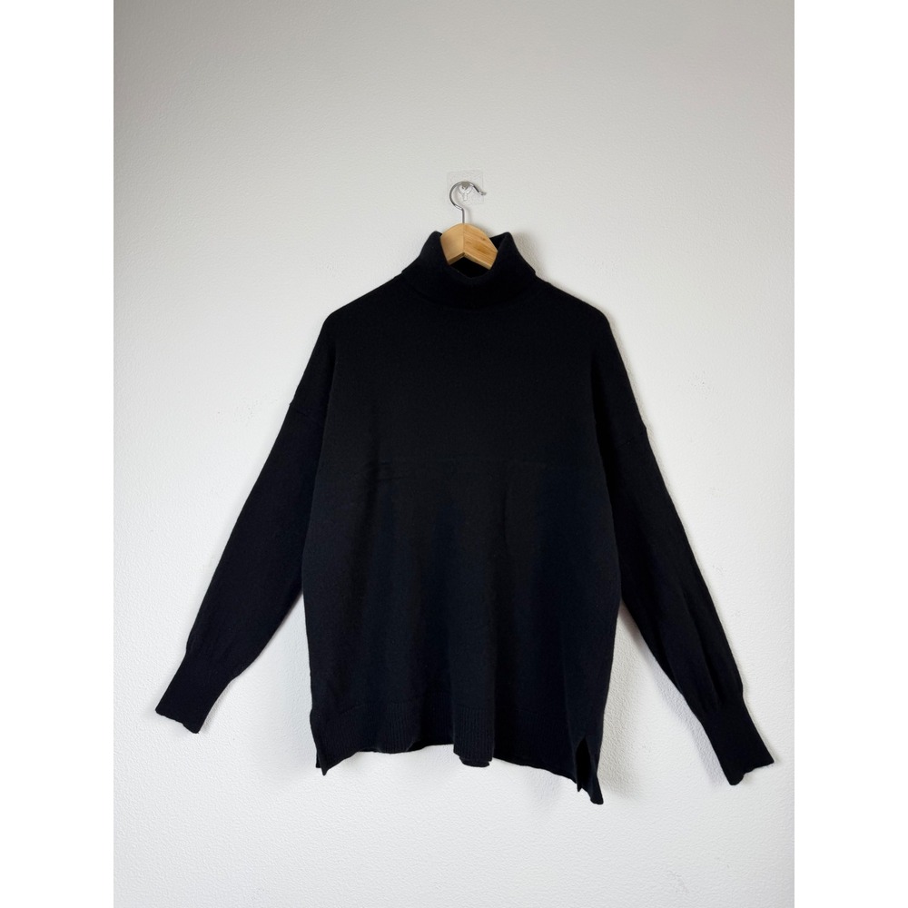 Nordstrom Women 100% Cashmere Sweater XXL Black Turtleneck Oversized Lagenlook